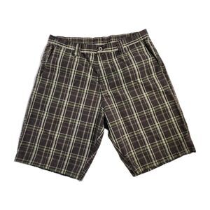 Burnside Mens 36 Plaid Shorts Chinos Hint of Green Flat Front Casual Skateboard
